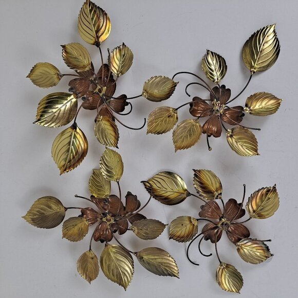 Copper & Brass Dogwood Flowers Wall Hangings Vintage Mid-Century Modern 4 Pieces - Picture 9 of 10